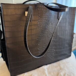 BEIS Large Black Croc Embossed Tote Bag